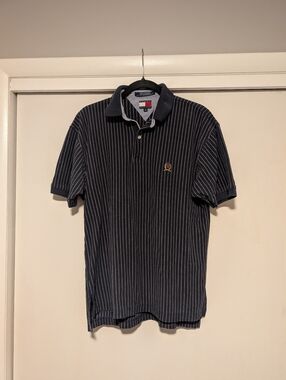 Tommy Hilfiger Vintage Cotton Blue and White Striped Polo Shirt with Crest
